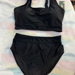 Women’s Black Two-Piece High-Waist Swim Set
